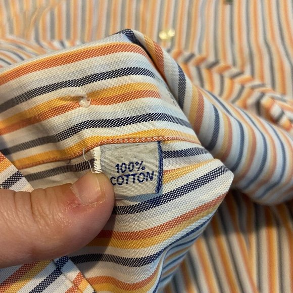 Barbour Men L Button Down Shirt Orange Vertical Stripe Long Sleeve Collared - Picture 6 of 10